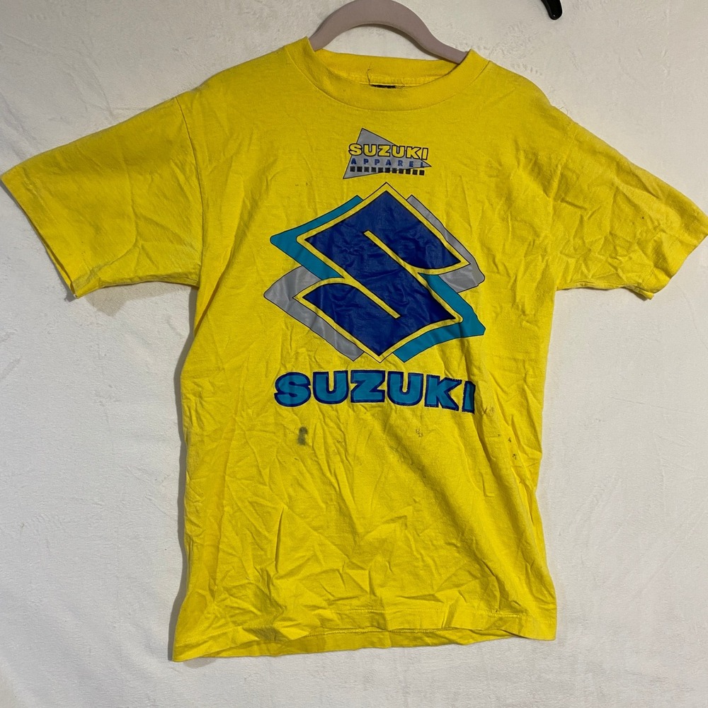 Vintage Suzuki Apparel T-Shirt Youth Large Yellow Motocross Racing Anvil USA
